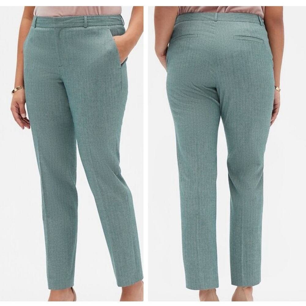 Banana Republic Ryan Dress Pants 6 Petite Herringbone Teal Green Straight Preppy